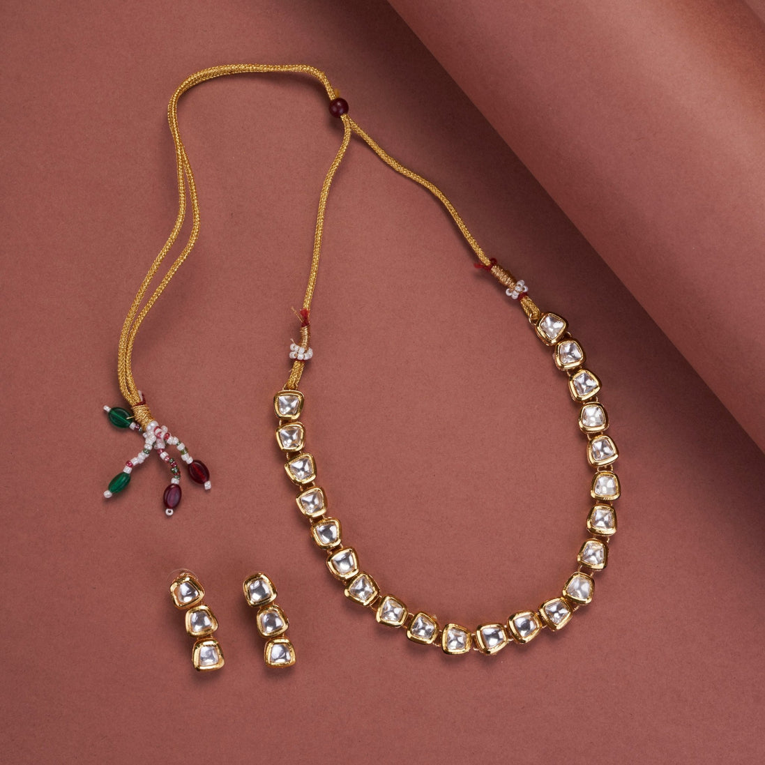 Necklace - Polki Gold Plated Necklace Set - Opal Touch