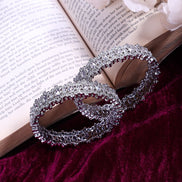 Premium AD CZ Stone Elegance Rhodium Plated Bangles Set (Pack of 2) - Opal Touch