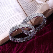 Premium AD CZ Stone Elegance Rhodium Plated Bangles Set (Pack of 2) - Opal Touch