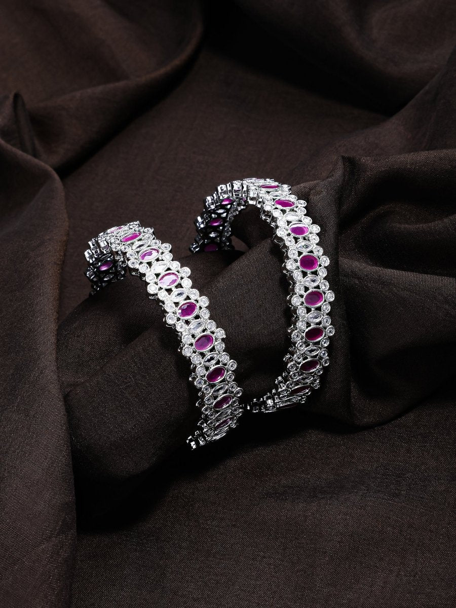 Premium AD CZ Stone Elegance Rhodium Plated Bangles Set (Pack of 2) - Opal Touch