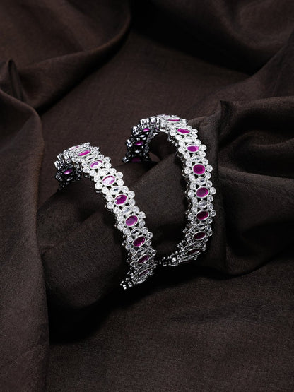 Premium AD CZ Stone Elegance Rhodium Plated Bangles Set (Pack of 2) - Opal Touch