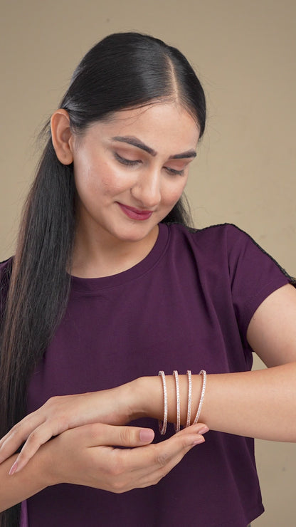 Enchanting White Rose Gold Bangles (Pack of 4)