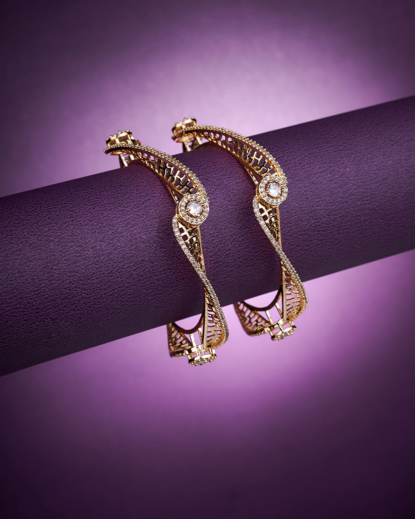 Opal Touch - Pristine Curly Studded Gold Bangles (Pack of 2) - Bangles