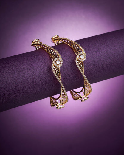 Opal Touch - Pristine Curly Studded Gold Bangles (Pack of 2) - Bangles
