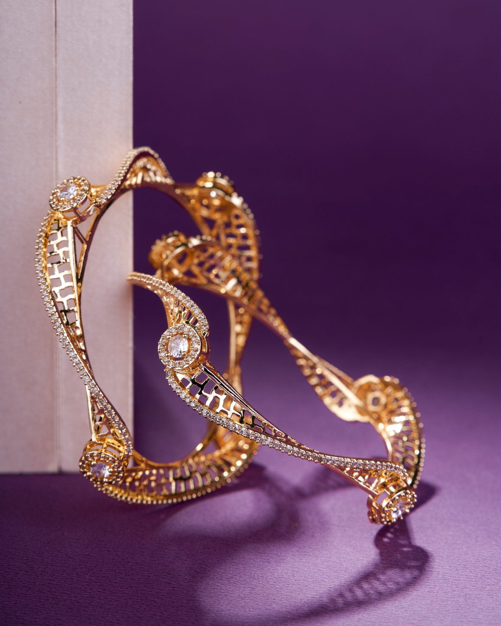 Opal Touch - Pristine Curly Studded Gold Bangles (Pack of 2) - Bangles