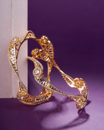 Opal Touch - Pristine Curly Studded Gold Bangles (Pack of 2) - Bangles