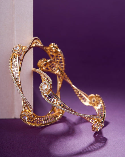 Opal Touch - Pristine Curly Studded Gold Bangles (Pack of 2) - Bangles