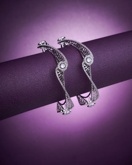 Opal Touch - Pristine Curly Studded Rhodium Bangles (Pack of 2) - Bangles