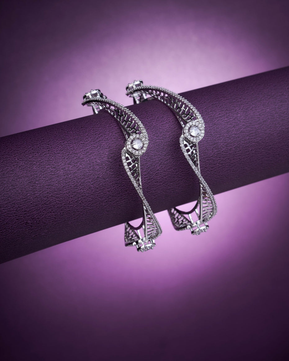 Opal Touch - Pristine Curly Studded Rhodium Bangles (Pack of 2) - Bangles