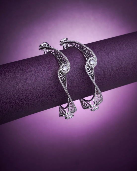 Opal Touch - Pristine Curly Studded Rhodium Bangles (Pack of 2) - Bangles