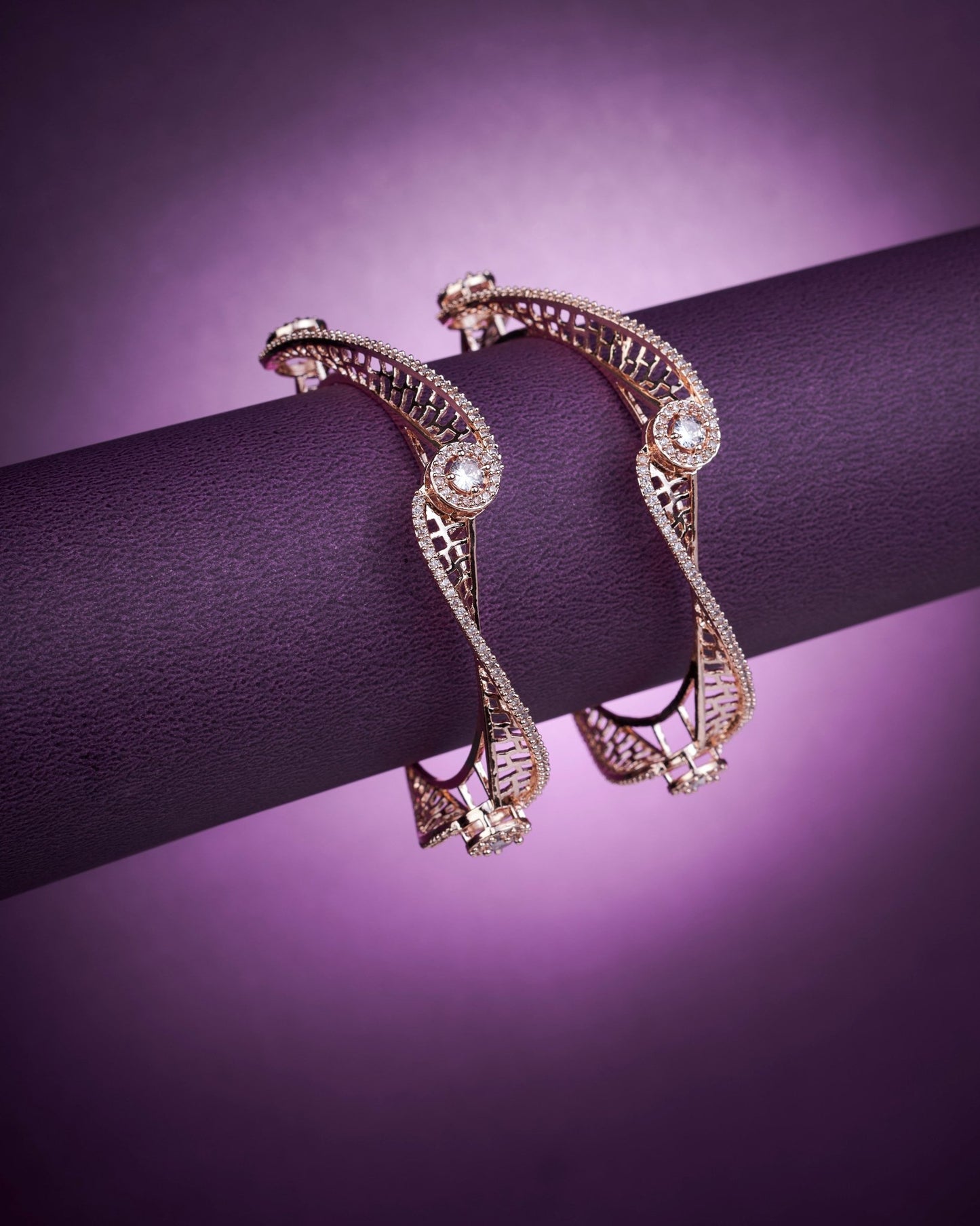 Opal Touch - Pristine Curly Studed Rose Gold Bangles (Pack of 2) - Bangles