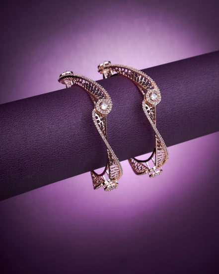 Opal Touch - Pristine Curly Studed Rose Gold Bangles (Pack of 2) - Bangles
