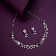 Necklace - Priyaasi Rhodium AD Neklace - Opal Touch