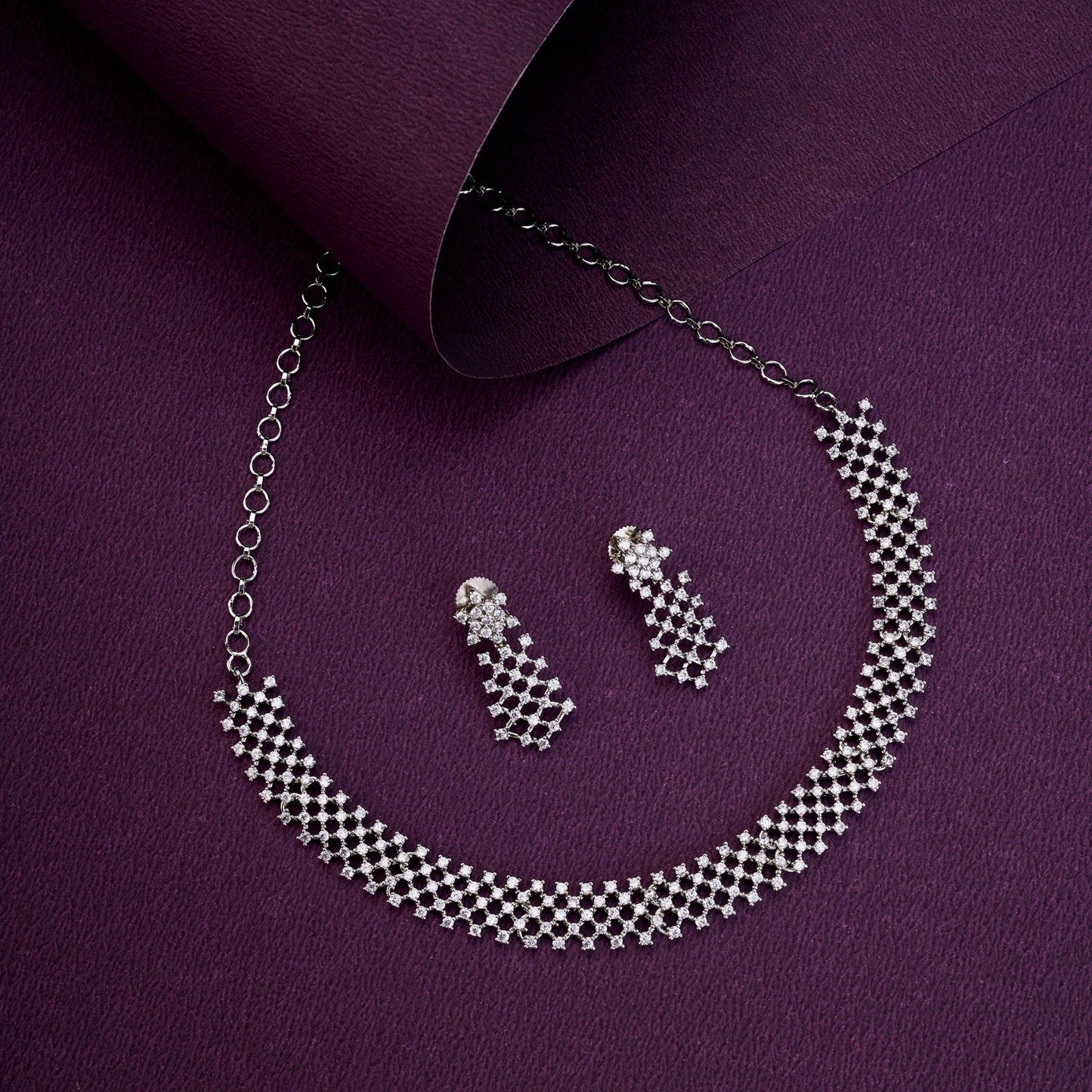 Necklace - Priyaasi Rhodium AD Neklace - Opal Touch