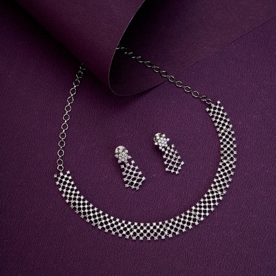 Necklace - Priyaasi Rhodium AD Neklace - Opal Touch