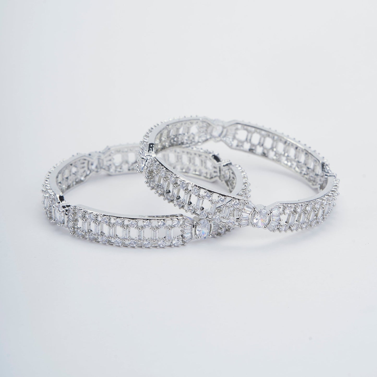 Opal Touch - Pure Elegance Rhodium Bangles Set (Pack of 2) - Bangles