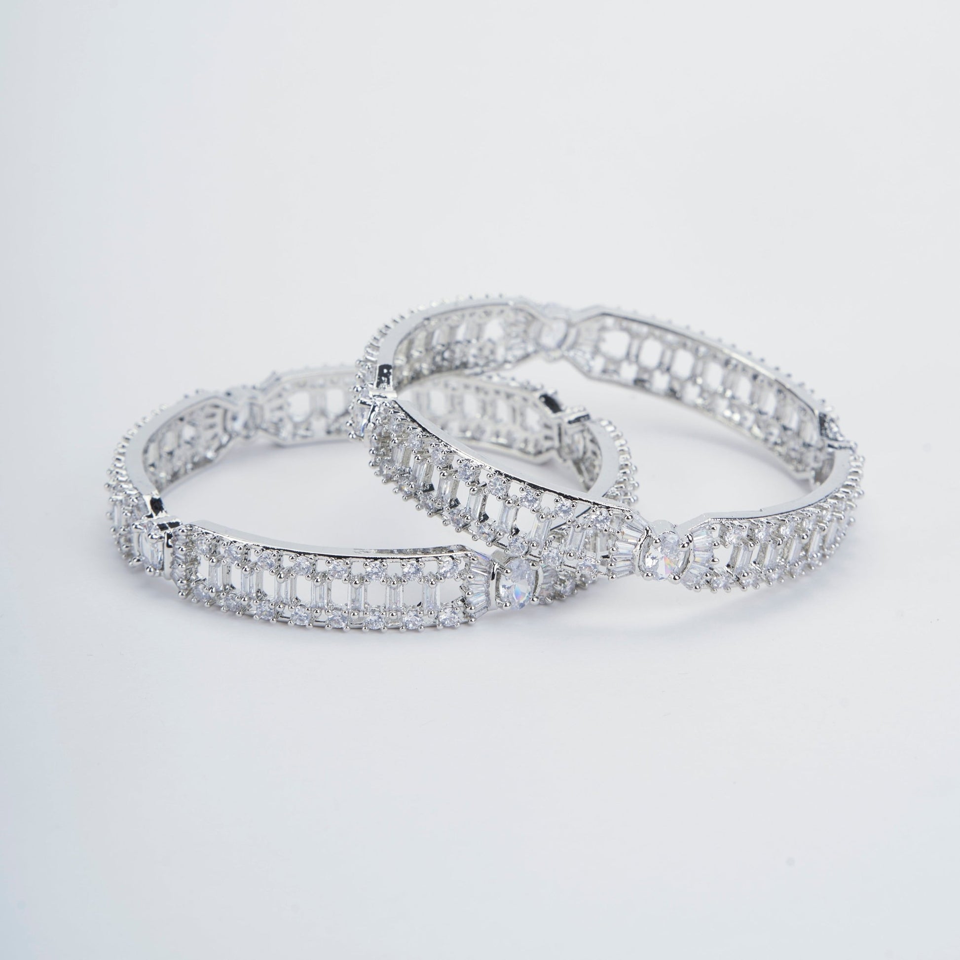 Opal Touch - Pure Elegance Rhodium Bangles Set (Pack of 2) - Bangles