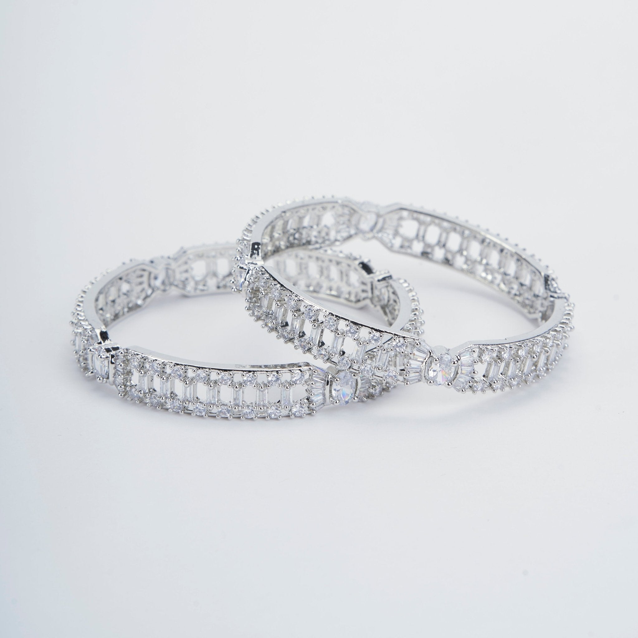 Opal Touch - Pure Elegance Rhodium Bangles Set (Pack of 2) - Bangles