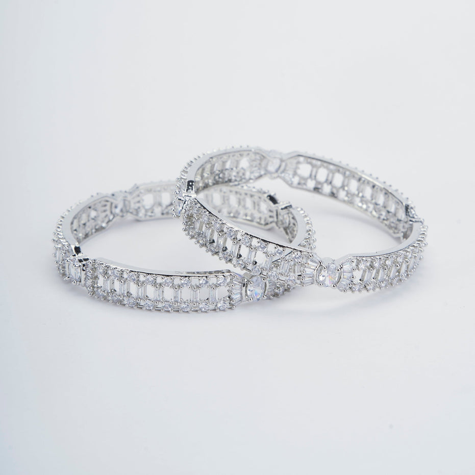 Opal Touch - Pure Elegance Rhodium Bangles Set (Pack of 2) - Bangles