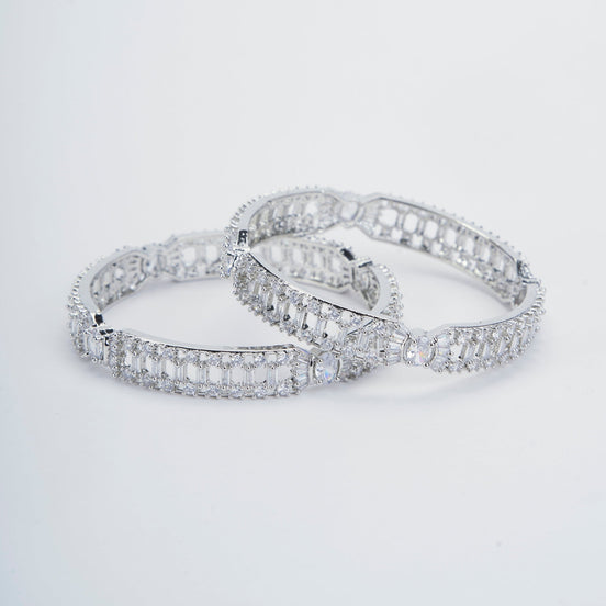 Opal Touch - Pure Elegance Rhodium Bangles Set (Pack of 2) - Bangles