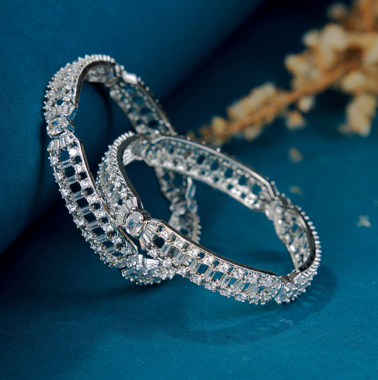 Opal Touch - Pure Elegance Rhodium Bangles Set (Pack of 2) - Bangles