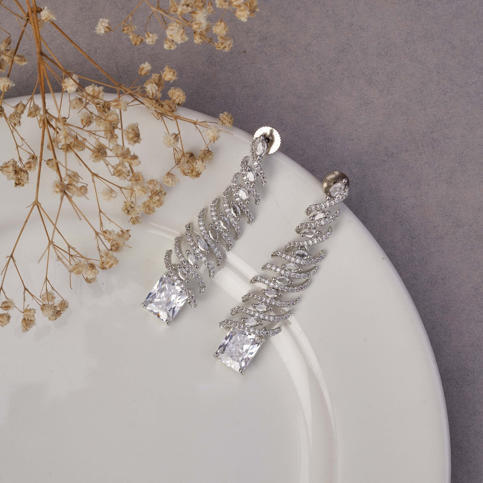 Earrings - Quirky Cascade Rhodium Plated Earrings - Opal Touch