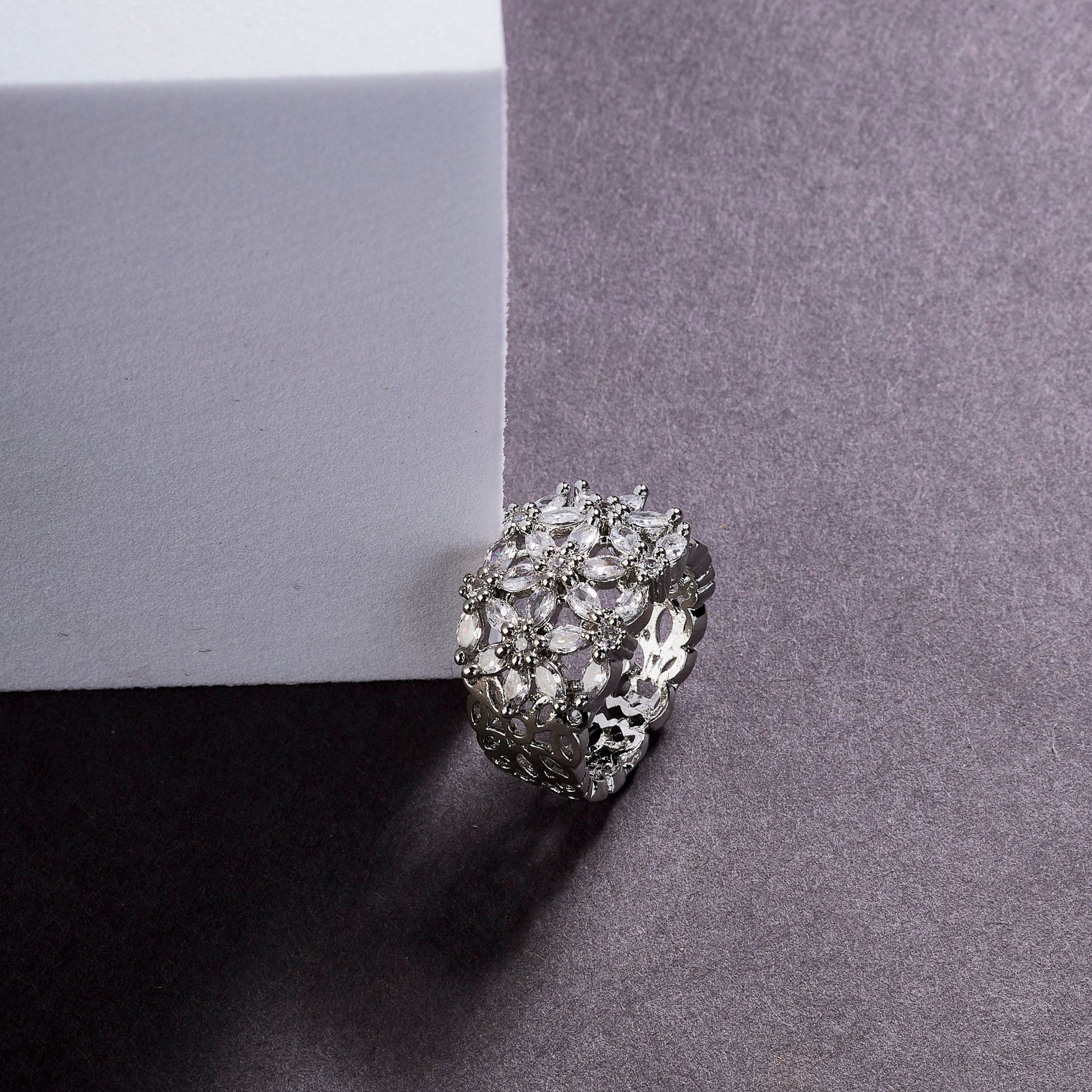 Rings - Radiant Bloom Rhodium Ring - Opal Touch