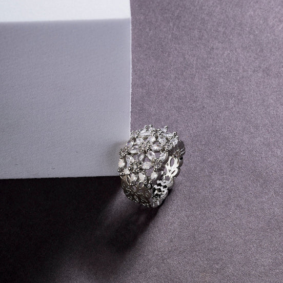 Rings - Radiant Bloom Rhodium Ring - Opal Touch