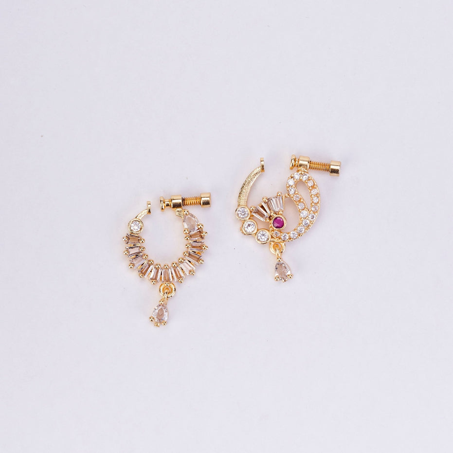 Nose Pin - Radiant Gold Plated Combo Nose Pins - Opal Touch