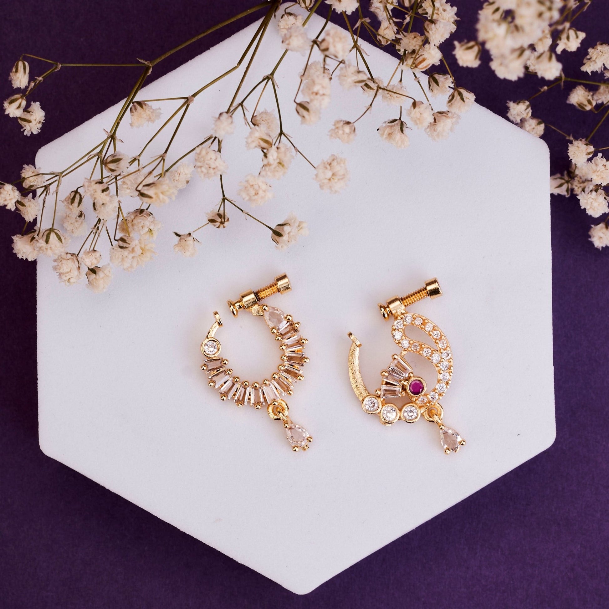 Nose Pin - Radiant Gold Plated Combo Nose Pins - Opal Touch