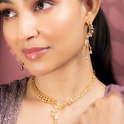 Necklace - Radiant Gold - Plated Necklace Set with Sparkling Teardrop - Opal Touch