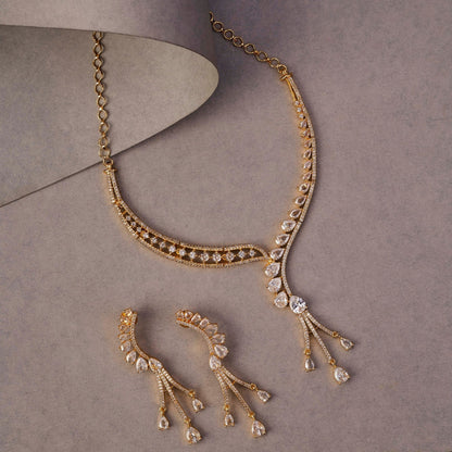 Necklace - Radiant Gold - Plated Necklace Set with Sparkling Teardrop - Opal Touch