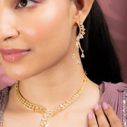 Necklace - Radiant Gold - Plated Necklace Set with Sparkling Teardrop - Opal Touch