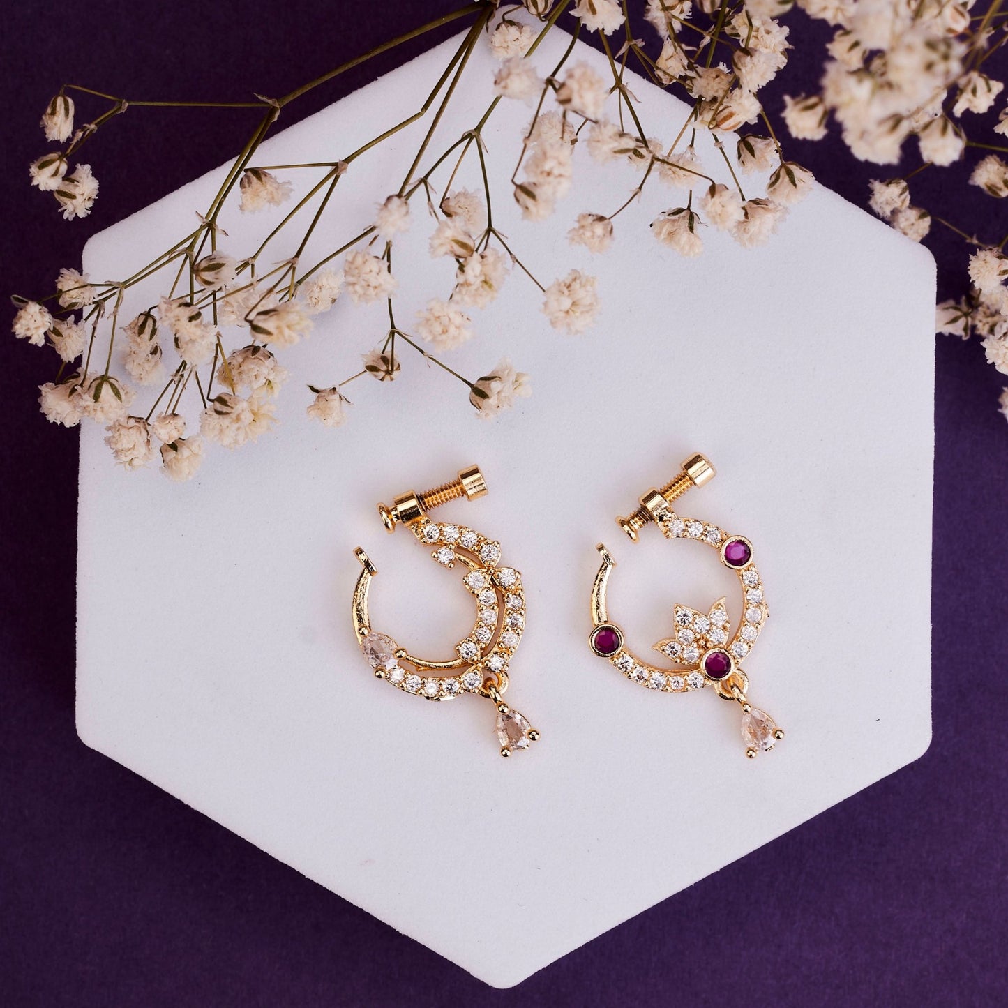 Nose Pin - Radiant Halos Gold Plated Nose Pin - Opal Touch