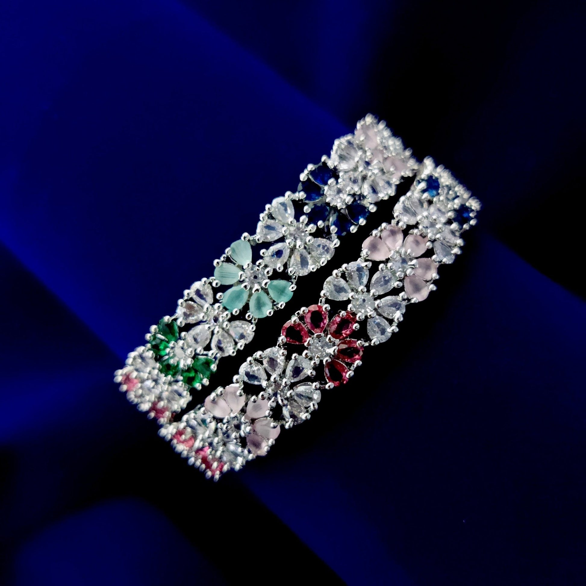 Opal Touch - Radiant Navratan Rhodium Bangles (Pack of 2) - Bangles