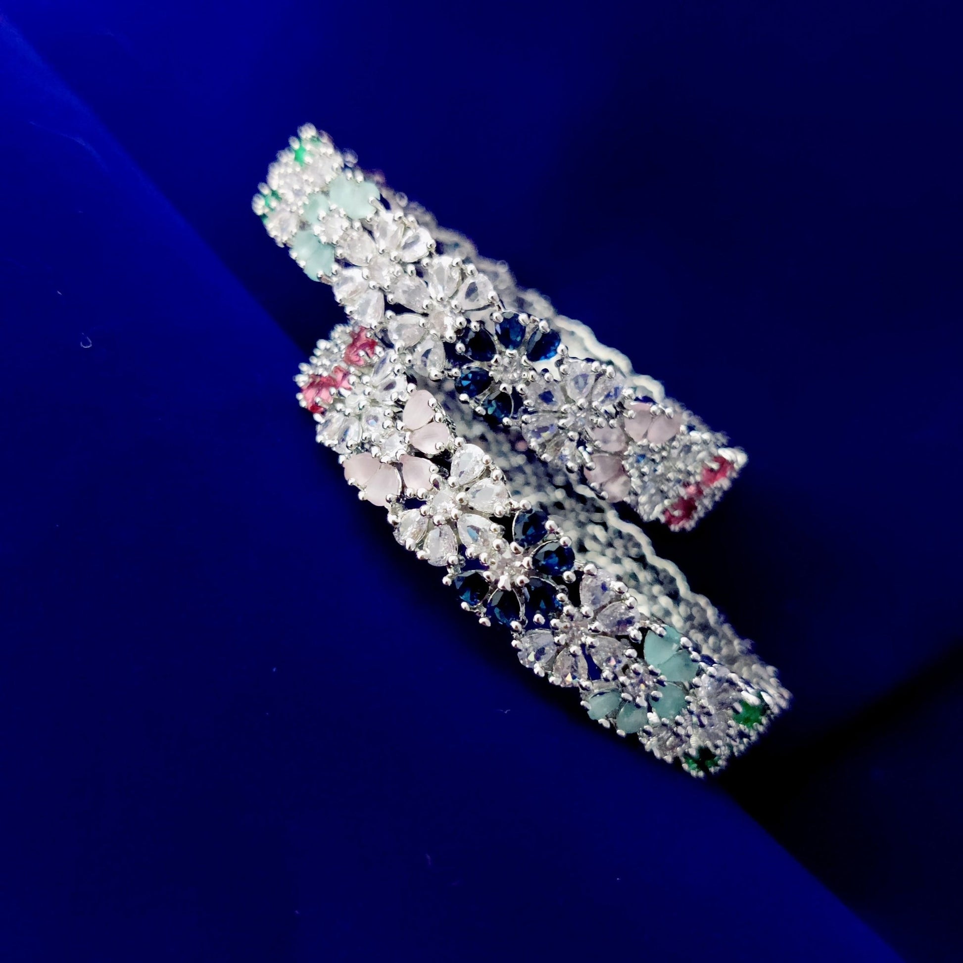 Opal Touch - Radiant Navratan Rhodium Bangles (Pack of 2) - Bangles