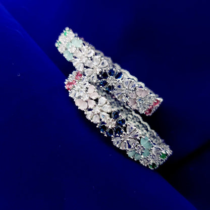 Opal Touch - Radiant Navratan Rhodium Bangles (Pack of 2) - Bangles