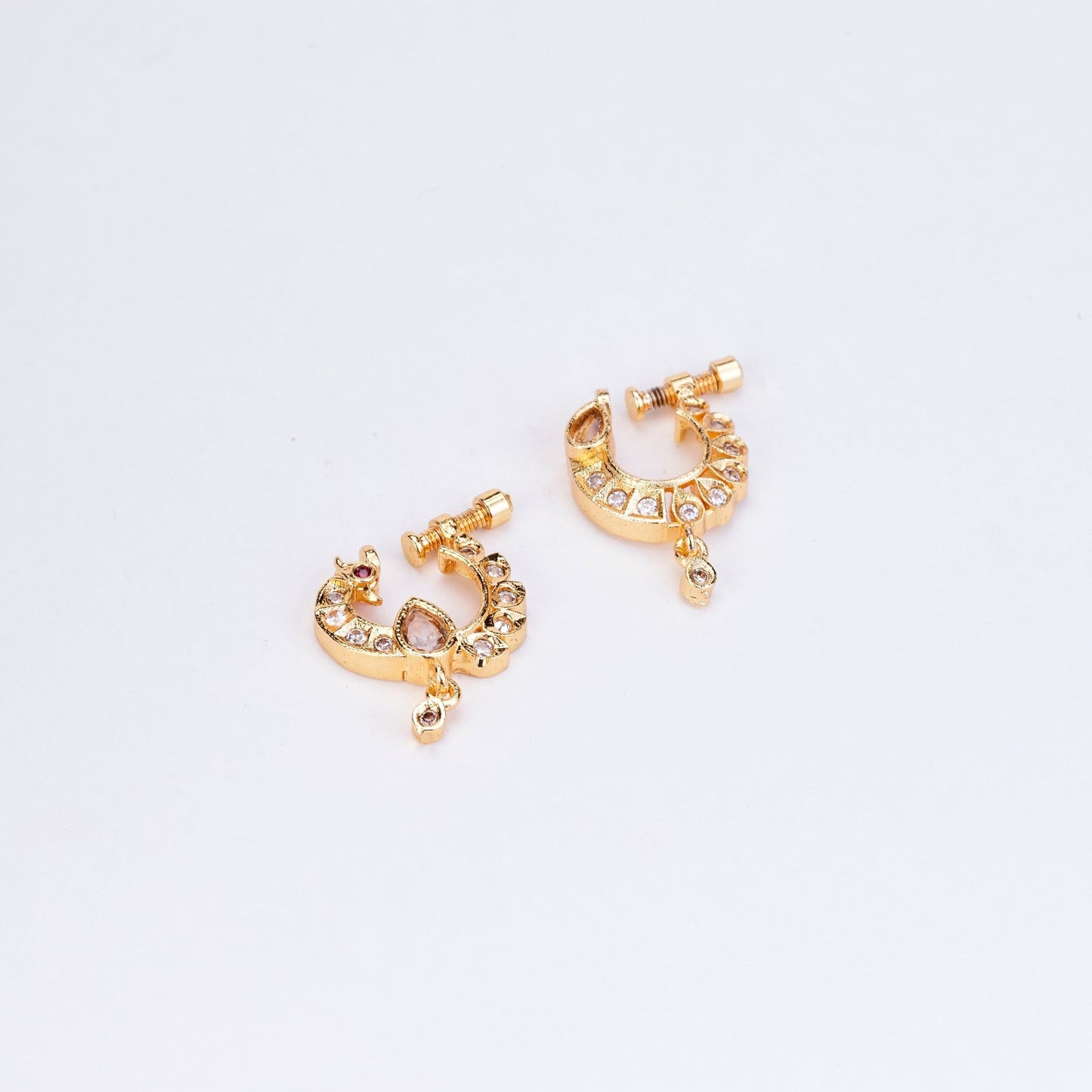 Nose Pin - Radiant Peacock Shaped Combo Gold Plated Nose Pins - Opal Touch