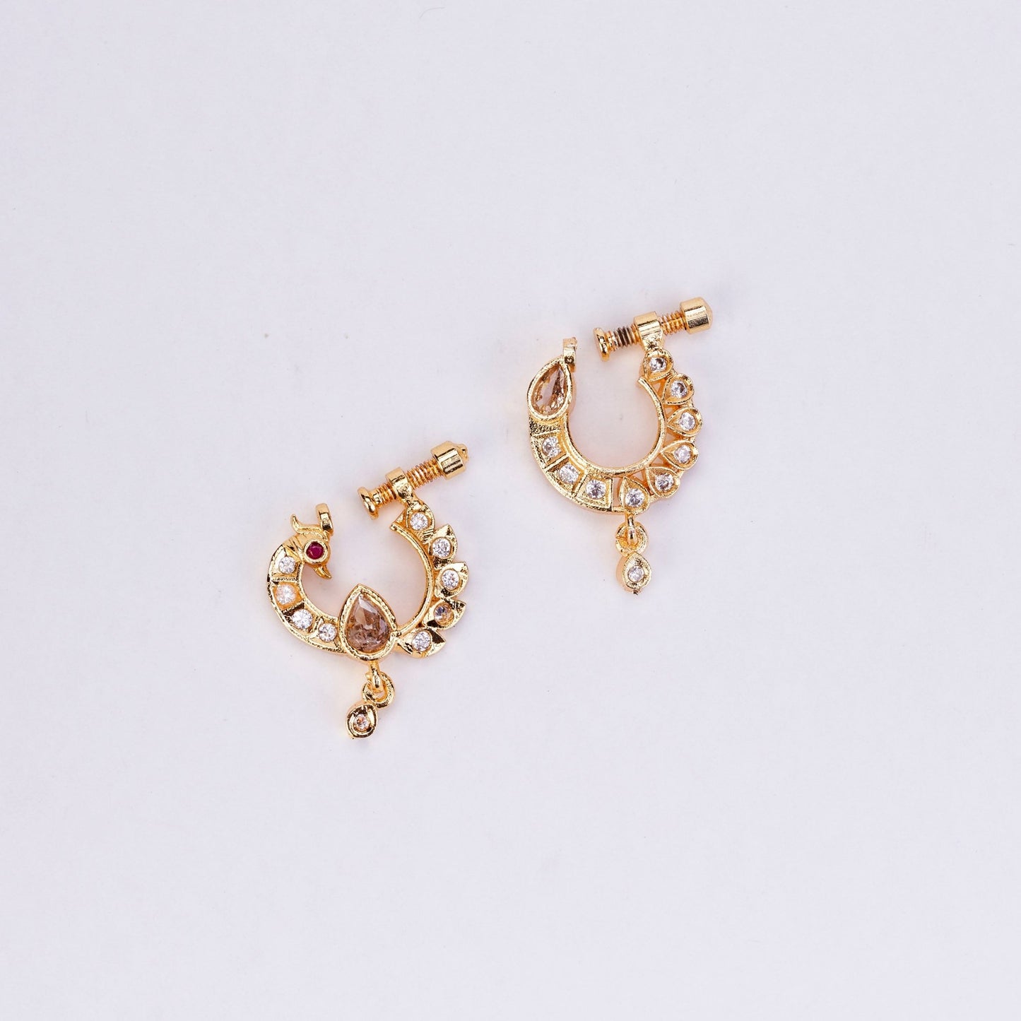 Nose Pin - Radiant Peacock Shaped Combo Gold Plated Nose Pins - Opal Touch
