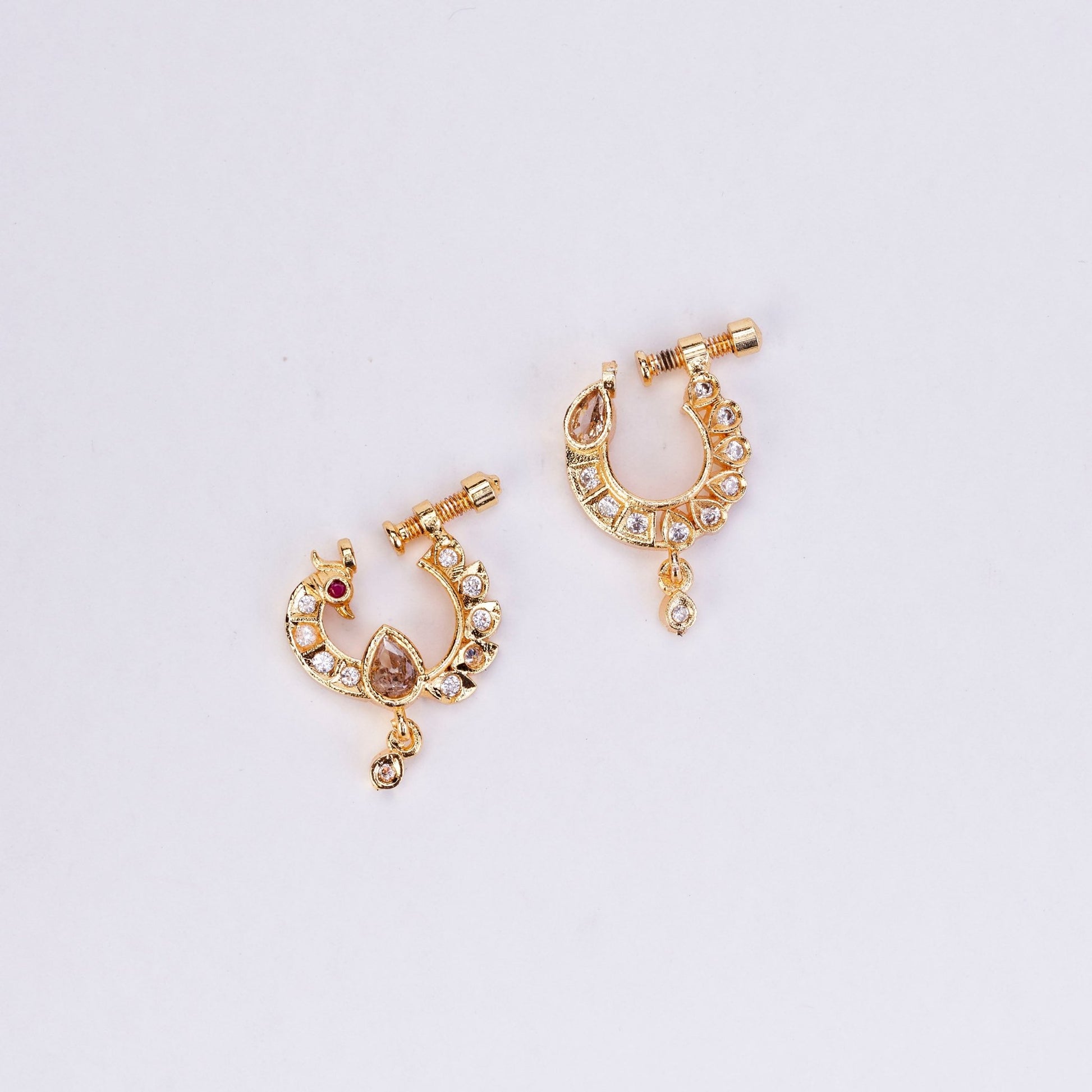 Nose Pin - Radiant Peacock Shaped Combo Gold Plated Nose Pins - Opal Touch