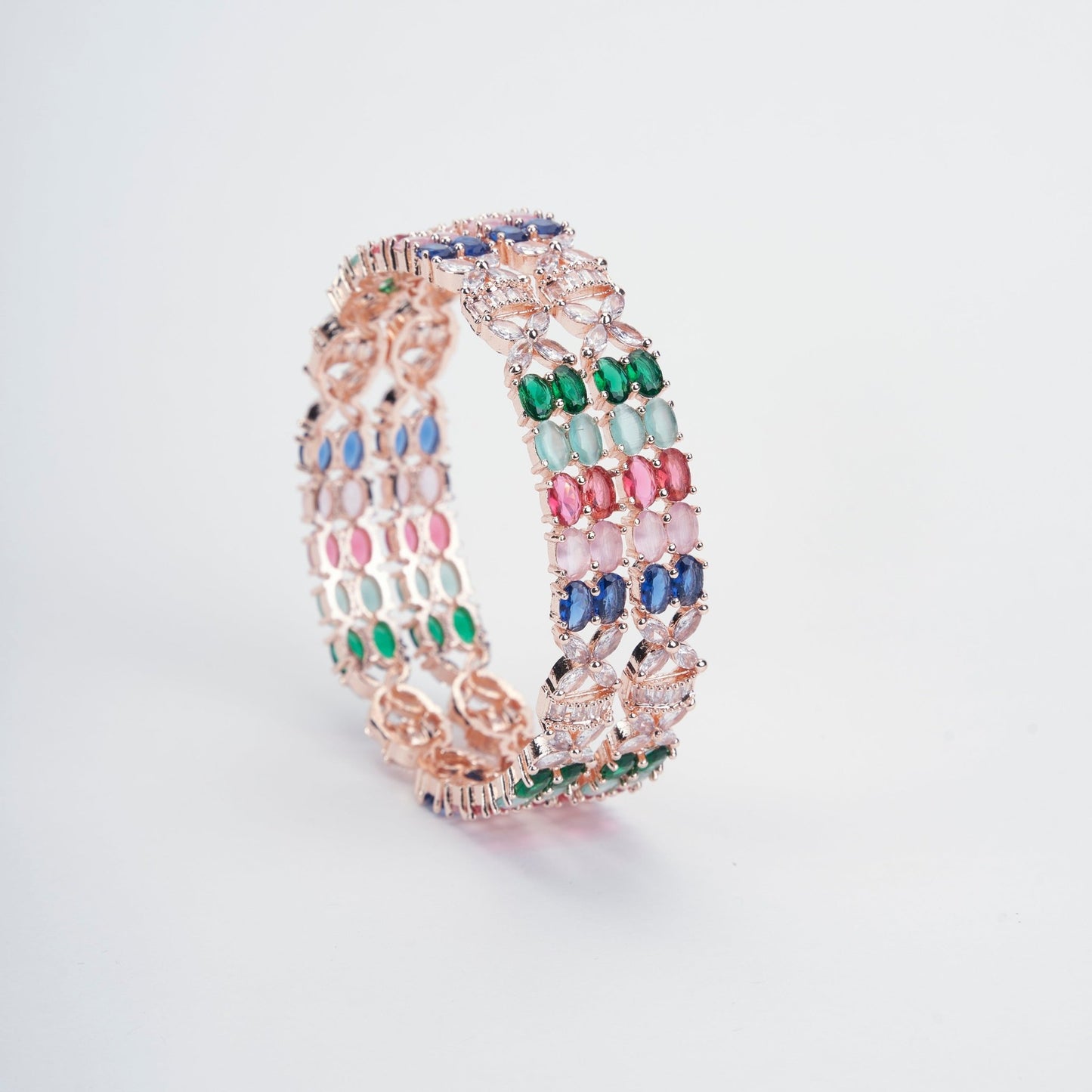 Opal Touch - Radiant Rose Gold Multicolor Bangles Set (Pack of 2) - Bangles