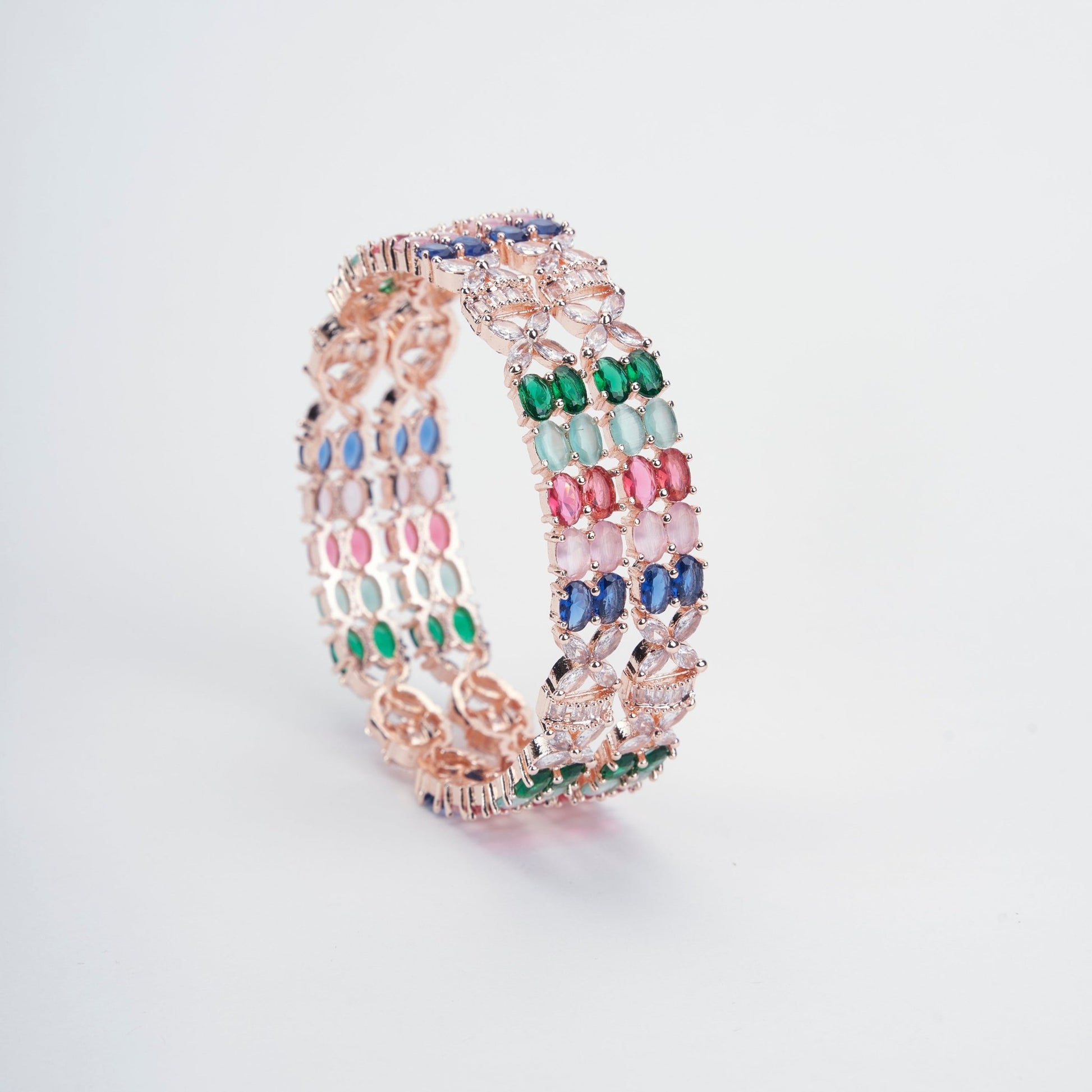 Opal Touch - Radiant Rose Gold Multicolor Bangles Set (Pack of 2) - Bangles
