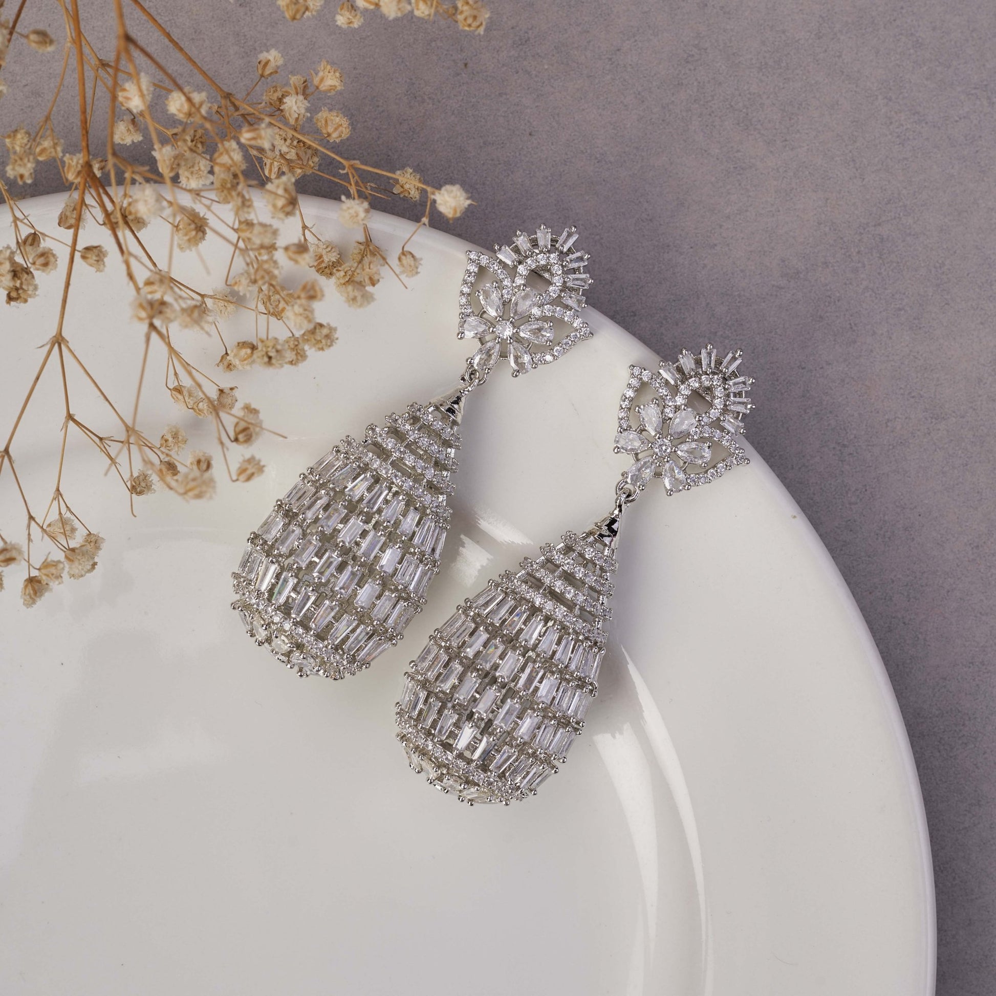 Earrings - Radiant Teardrop Crystal Statement Rhodium Plated Earrings - Opal Touch