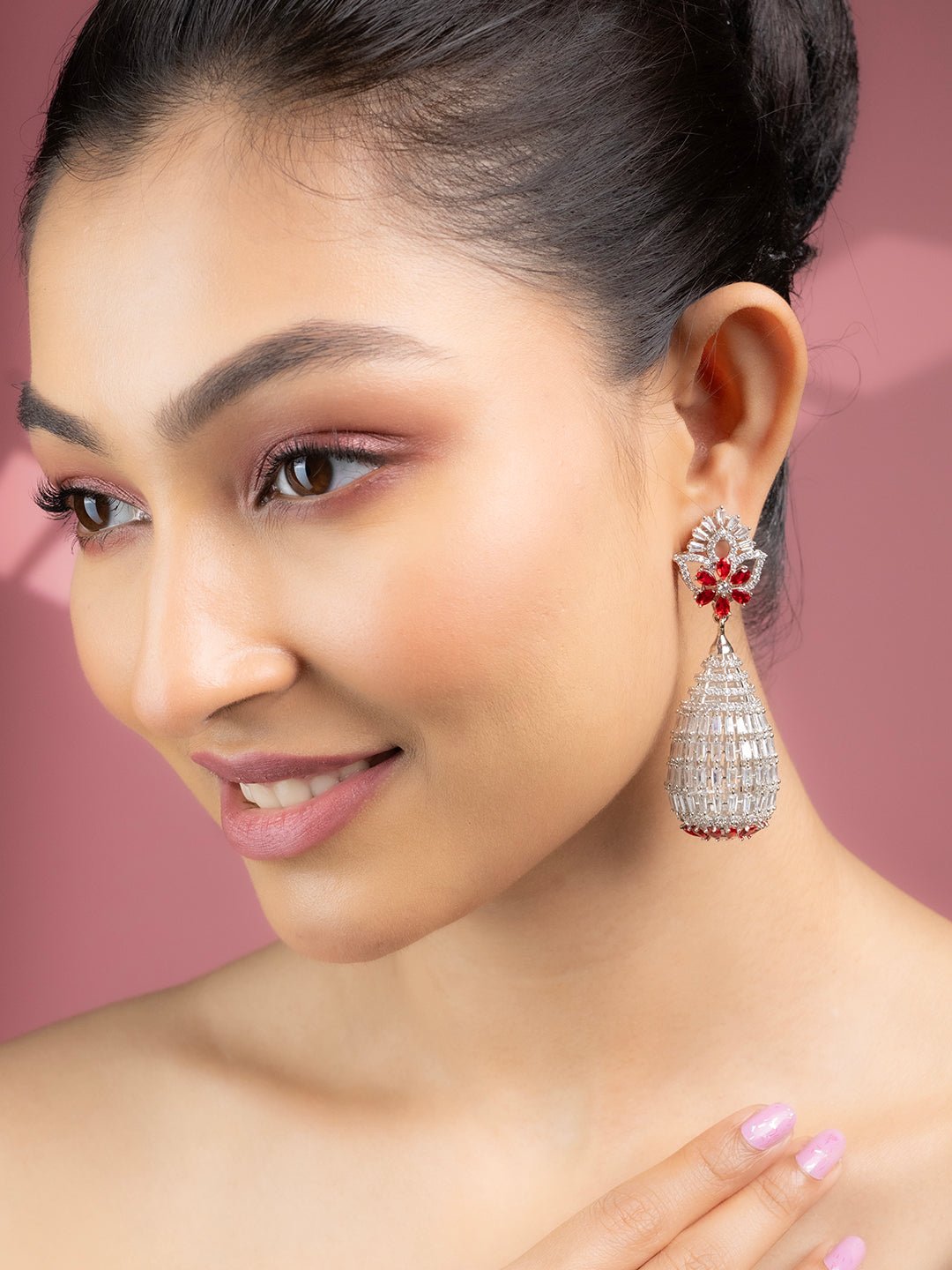 Earrings - Radiant Teardrop Crystal Statement Rhodium Plated Earrings - Opal Touch