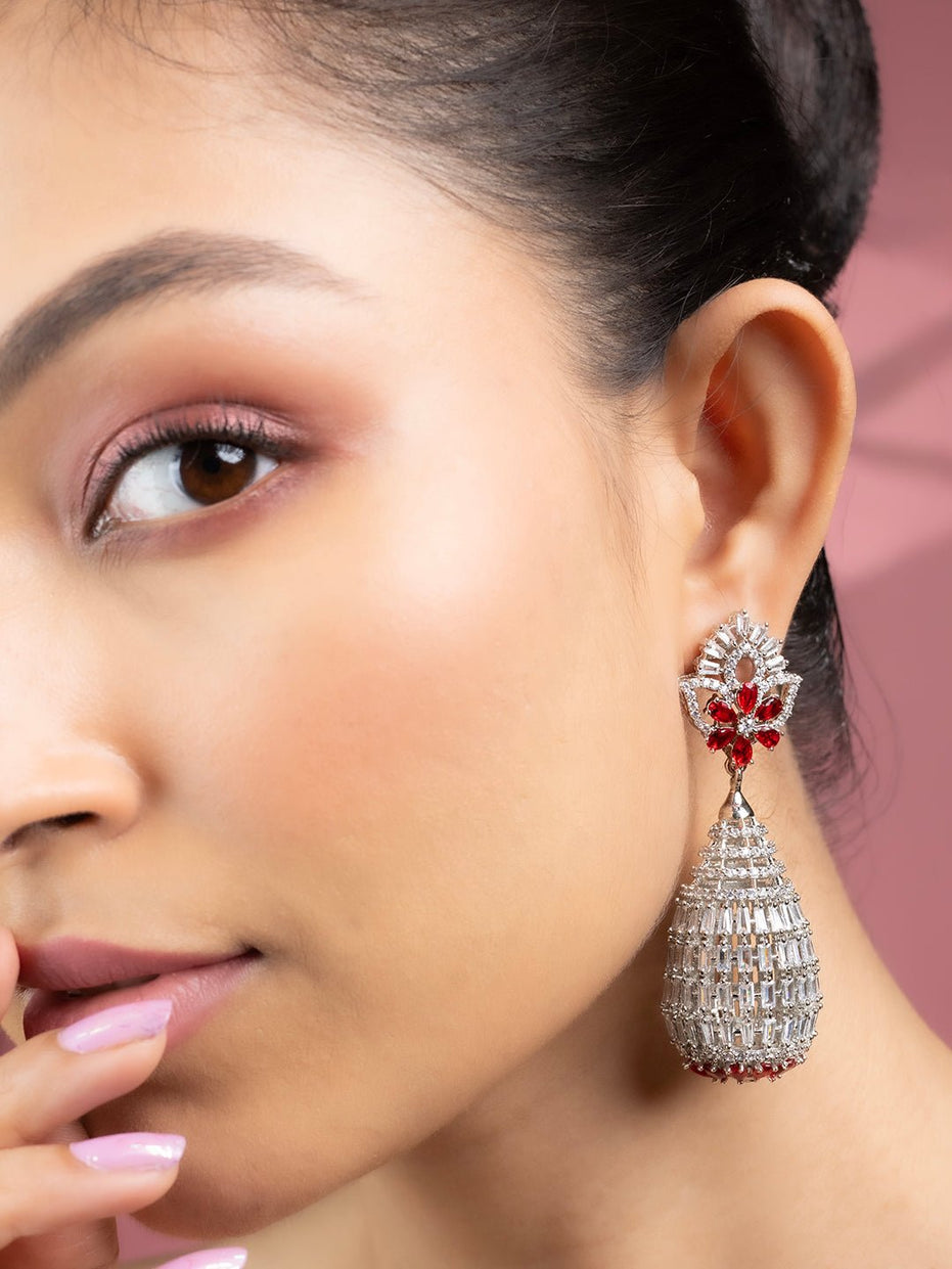 Earrings - Radiant Teardrop Crystal Statement Rhodium Plated Earrings - Opal Touch