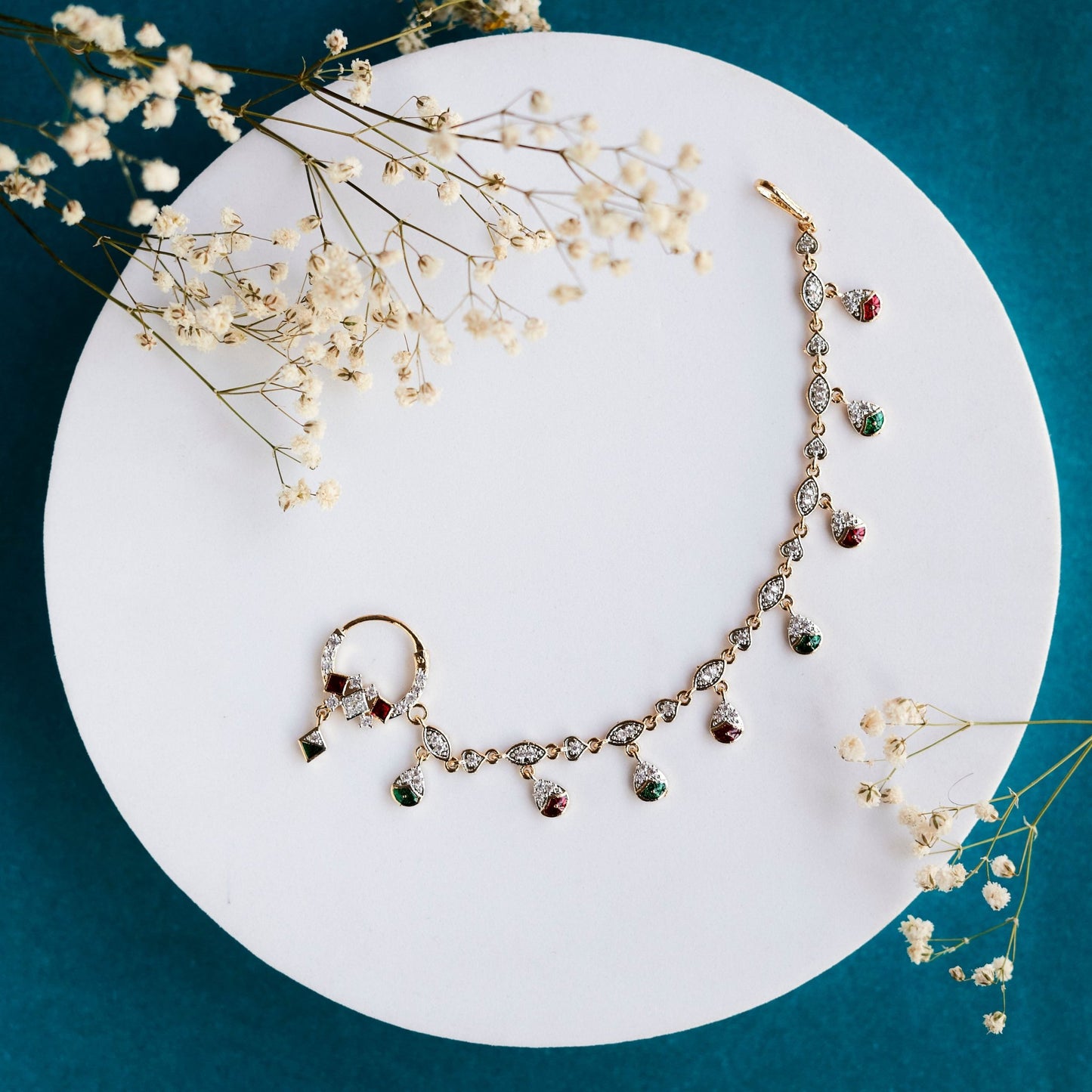 Nose Pin - Radiant Two Tone Gold Silver Nath - Opal Touch