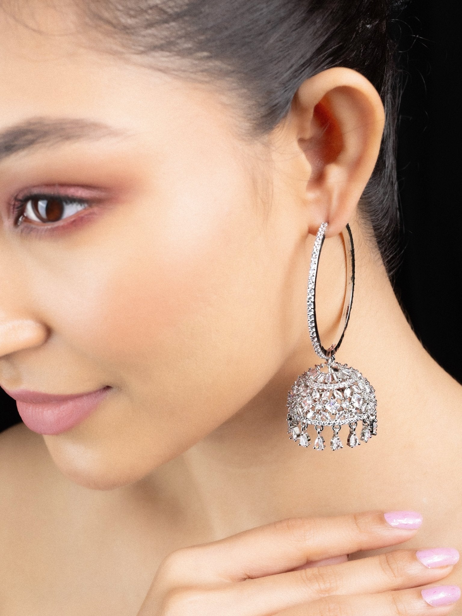 Radiant White Jhumka - Opal Touch