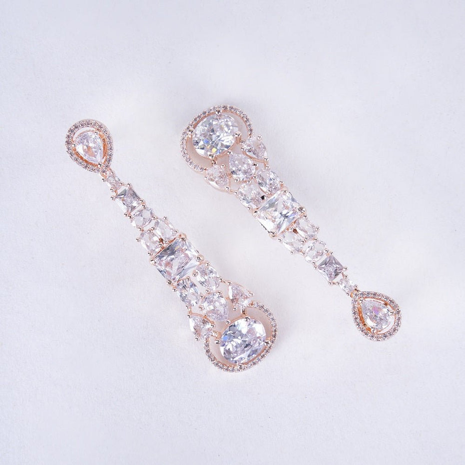 Opal Touch - Radiant White Melody: Brass Rose Gold CZ Earrings - Earrings
