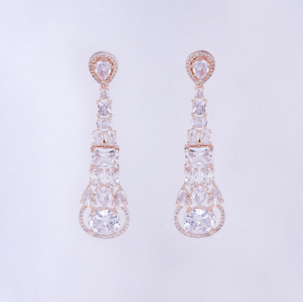 Opal Touch - Radiant White Melody: Brass Rose Gold CZ Earrings - Earrings