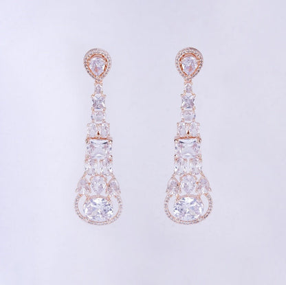 Opal Touch - Radiant White Melody: Brass Rose Gold CZ Earrings - Earrings